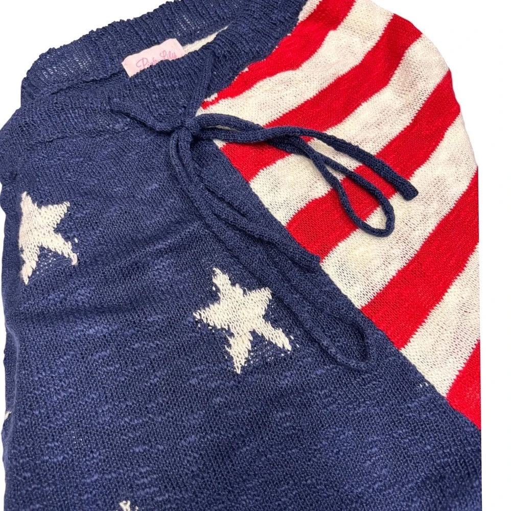 Pink Lily American Flag Knit Shorts Navy Blue Red White Stars Stripes Womens